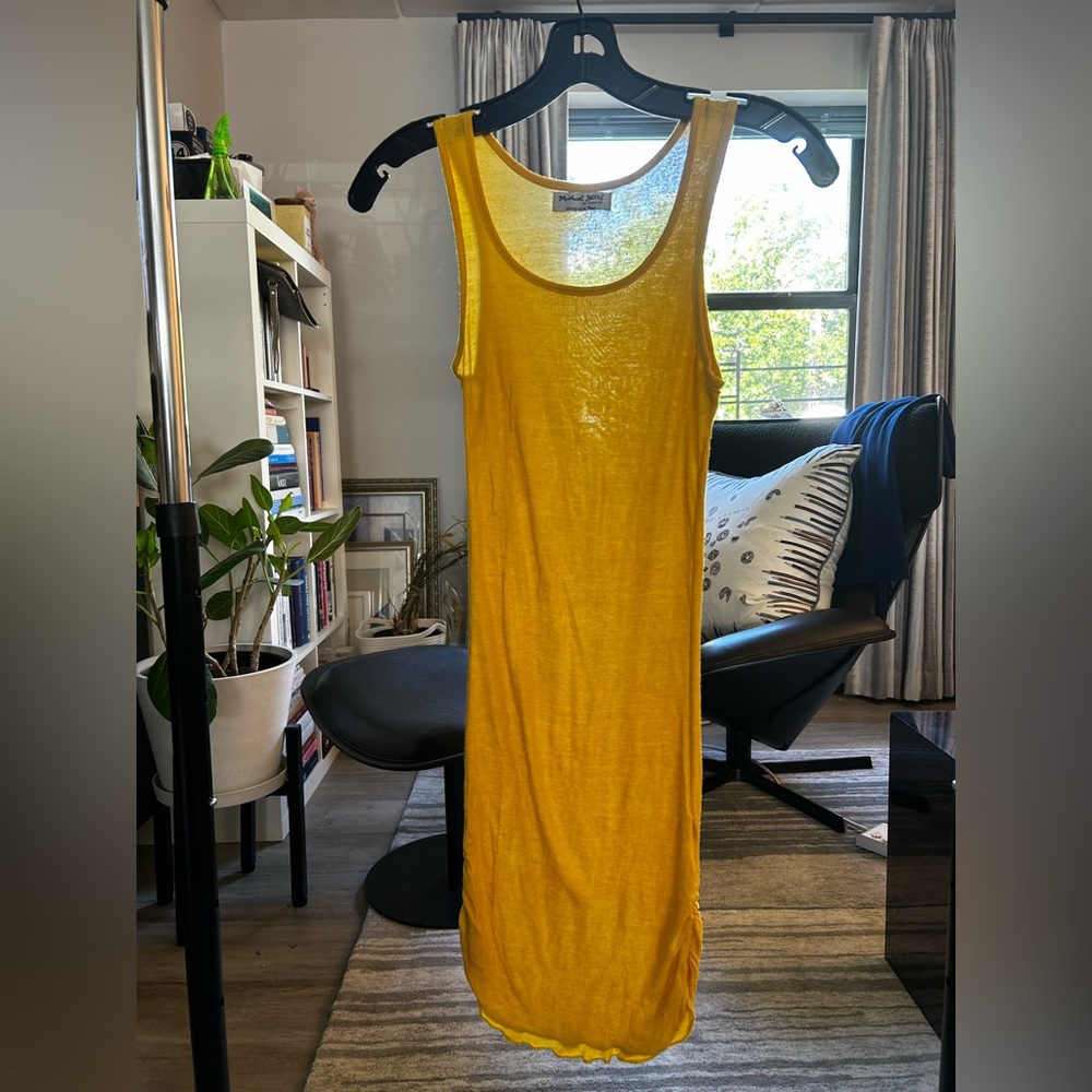 Michael Stars Mustard Cotton Modal Tank Top with Ruched Side Detail